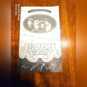 Country Music Supergroup ALABAMA Restaurant Grill Paper Menu Rare Hard To Find